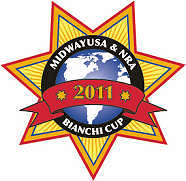 Star emblem features globe, "2011" ribbon, with "MIDWAYUSA & NRA BIANCHI CUP" text.