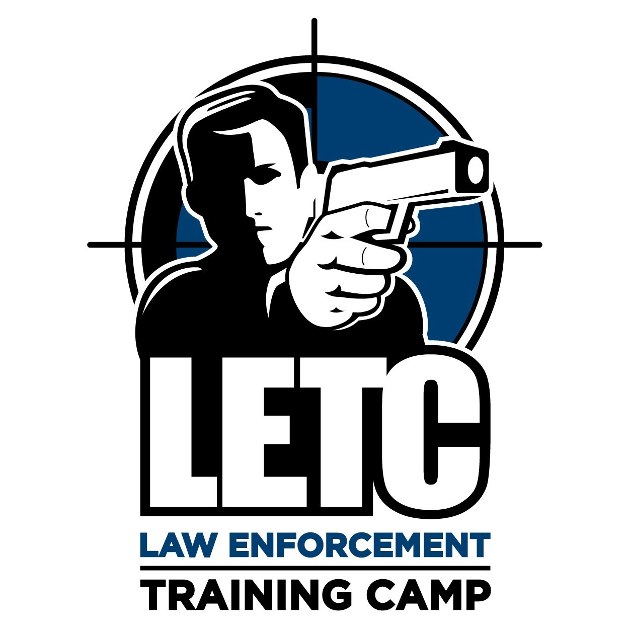 Law Enforcement Training Camp logo with officer silhouette aiming handgun