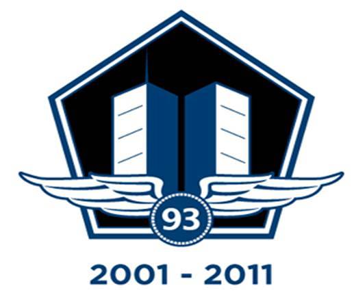 Memorial emblem with twin towers, wings, number 93, and years 2001–2011.