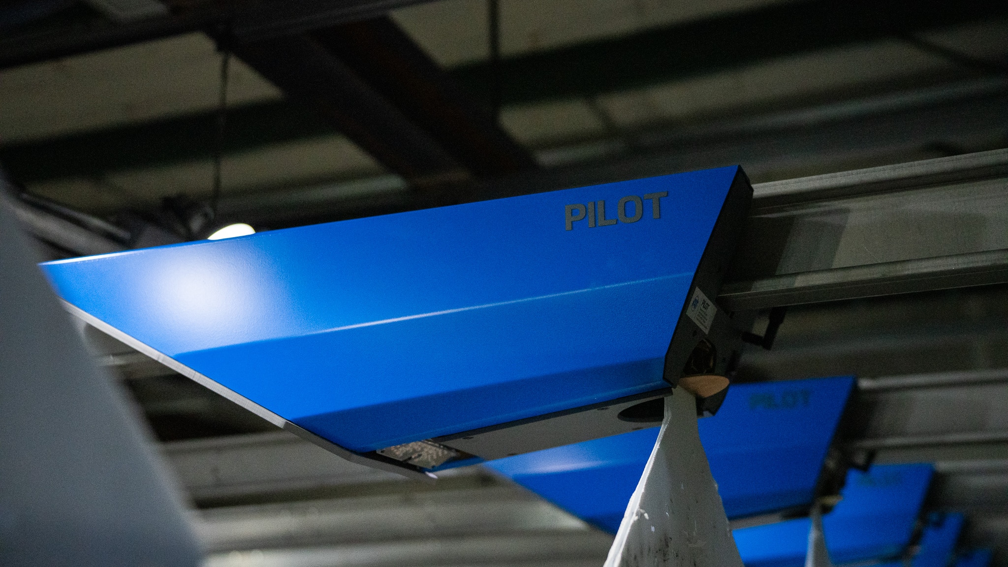 Blue machine labeled 