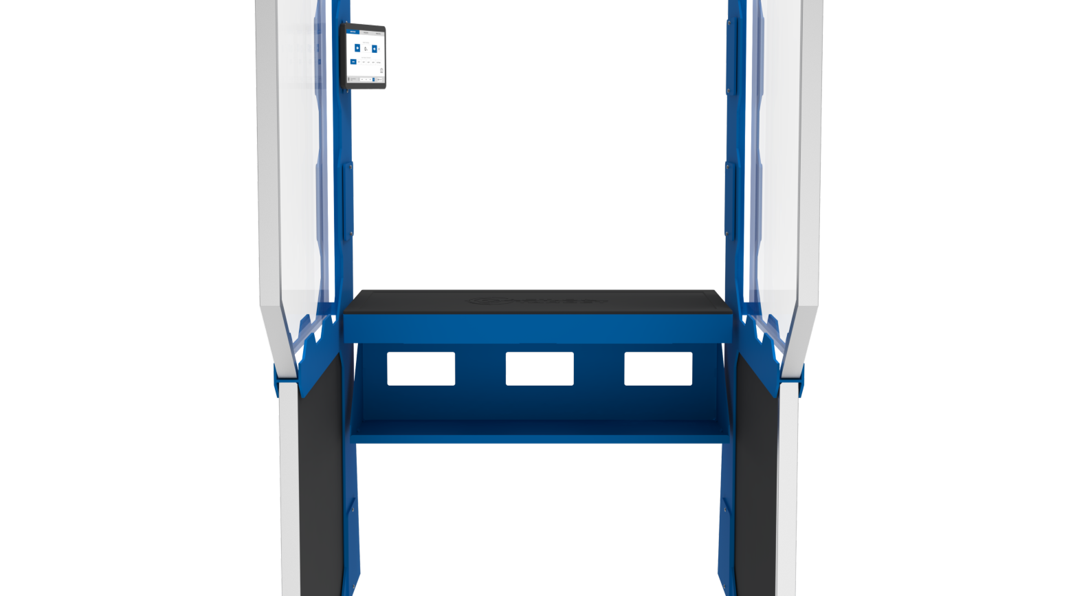 Fixed table with a shelf on a Defender Stall