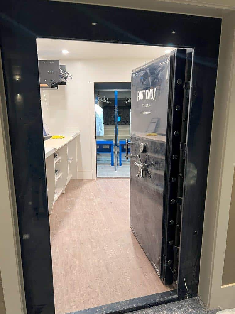 Vault door open, marked 