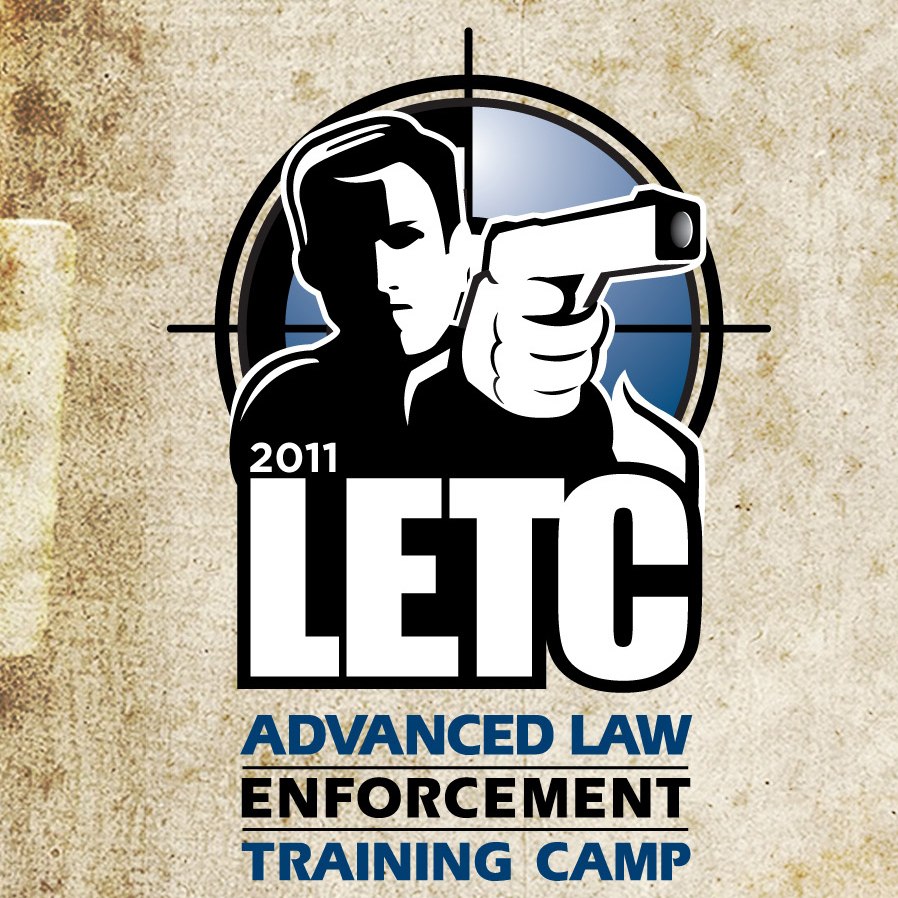 Silhouette aiming gun, text "2011 LETC, Advanced Law Enforcement Training Camp", crosshair backdrop.