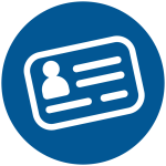 ID card icon; silhouette and lines suggest information within a blue circle.