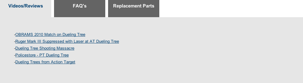 More Detailed Product Information Webpage section showing dueling tree videos and reviews with links under navigation tabs.
