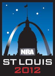 NRA St. Louis 2012 event logo featuring the Gateway Arch silhouette with night sky stars and bold white and red text.