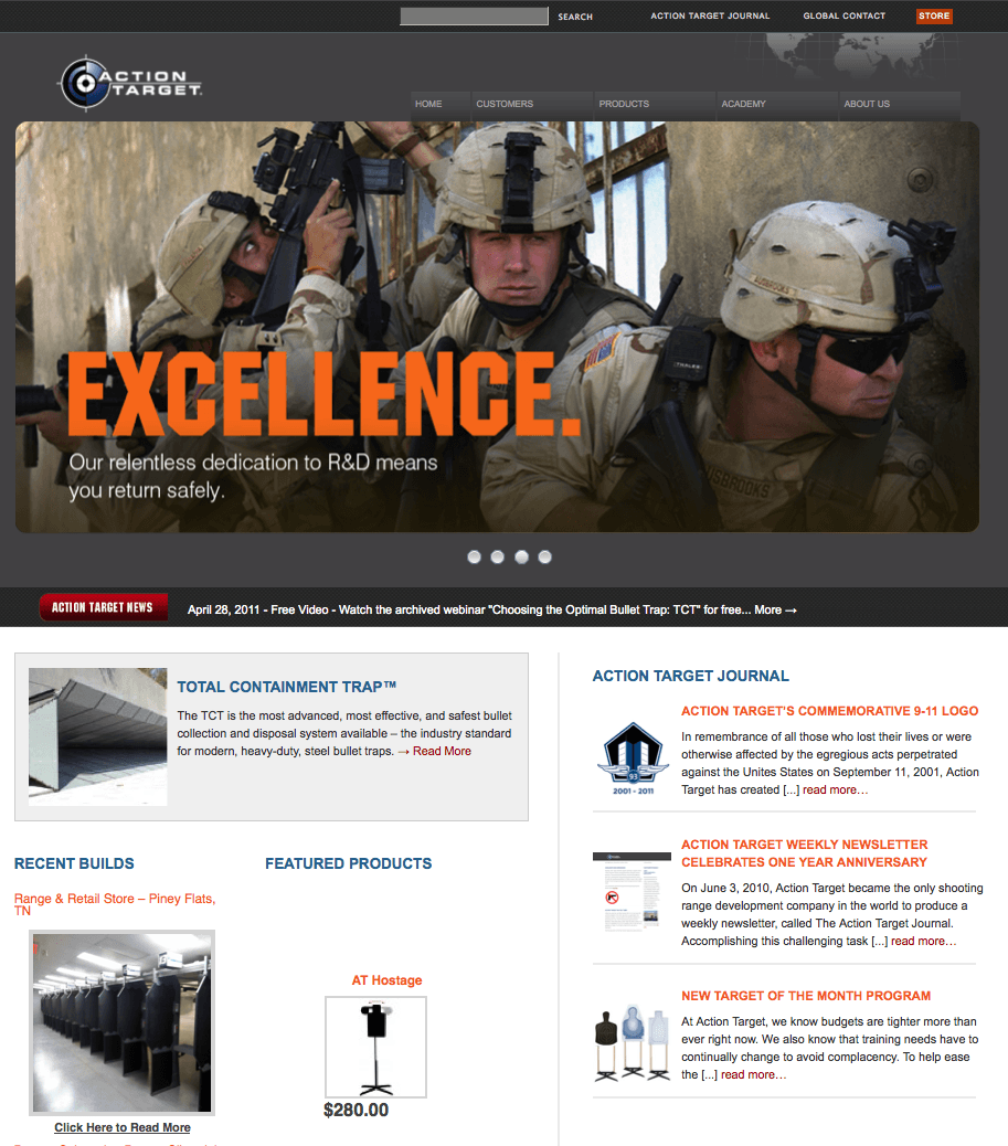 Screenshot of the new Action Target Home Page