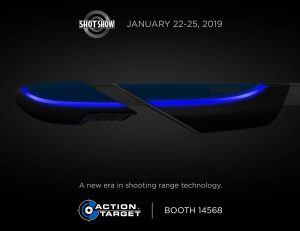 Action Target Shot Show 2019 promo featuring new shooting range technology and booth details.