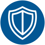 A white shield icon centered on a blue circular background.