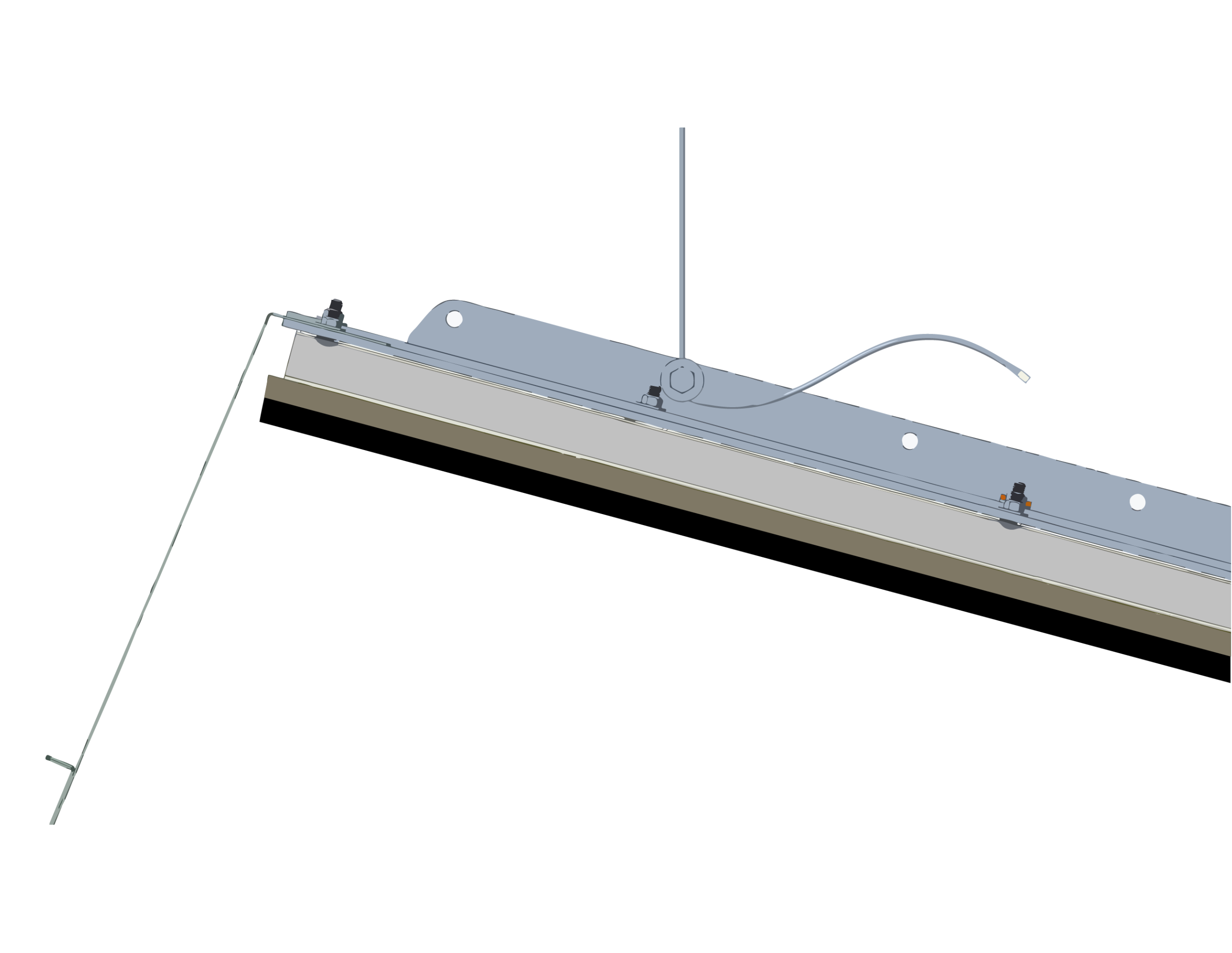 A cross-section drawing of a ceiling baffle