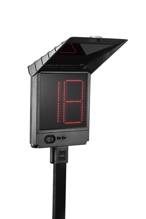 Reactive Target System - Digital Display Electronic shot timer display with red LED numbers used for shooting range training drills.