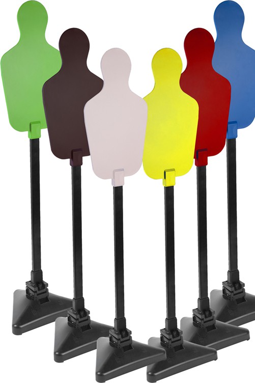 Reactive Target System - Targets Set of colorful silhouette training targets mounted on adjustable stands.