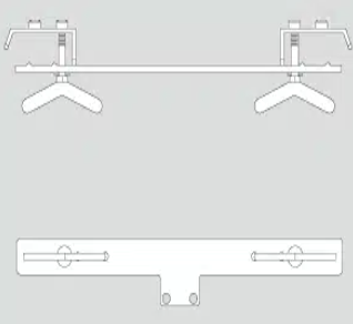 Technical drawing of a target hanger and rail system for shooting ranges