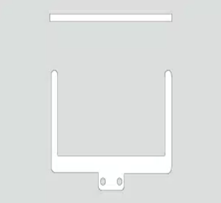 Diagram of a U-shaped bracket with two mounting holes at the base and a horizontal bar positioned above it.