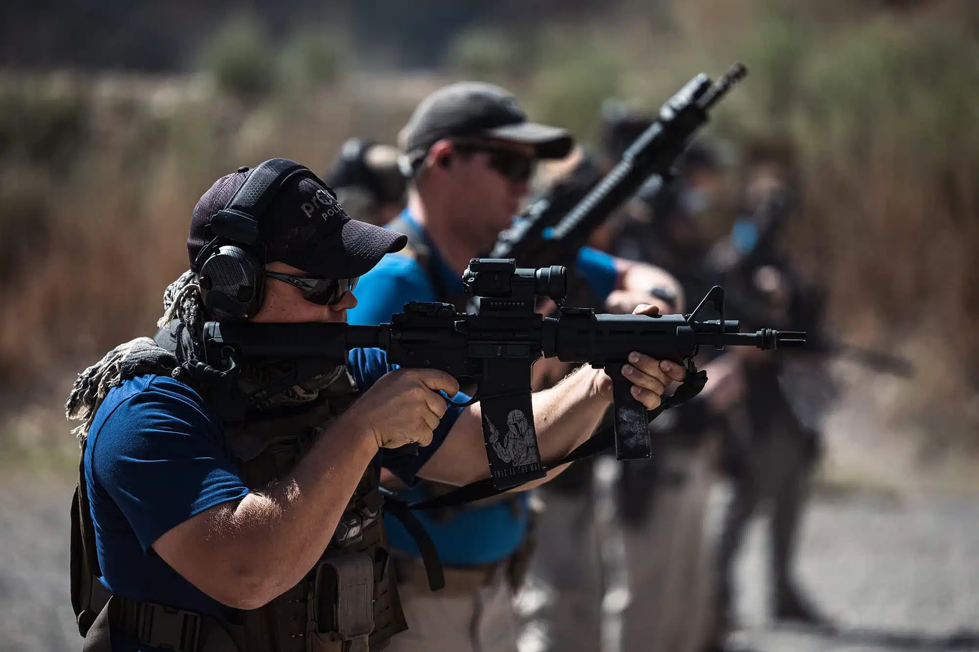 Police officers conducting rifle training at Action Target's LETC