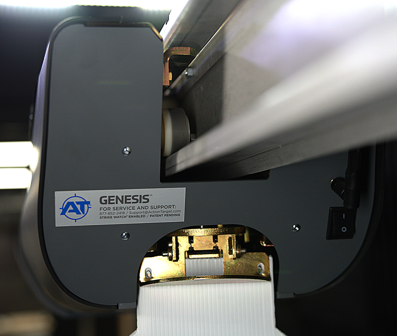 Close up shot of a Genesis target retriever displaying its service sticker