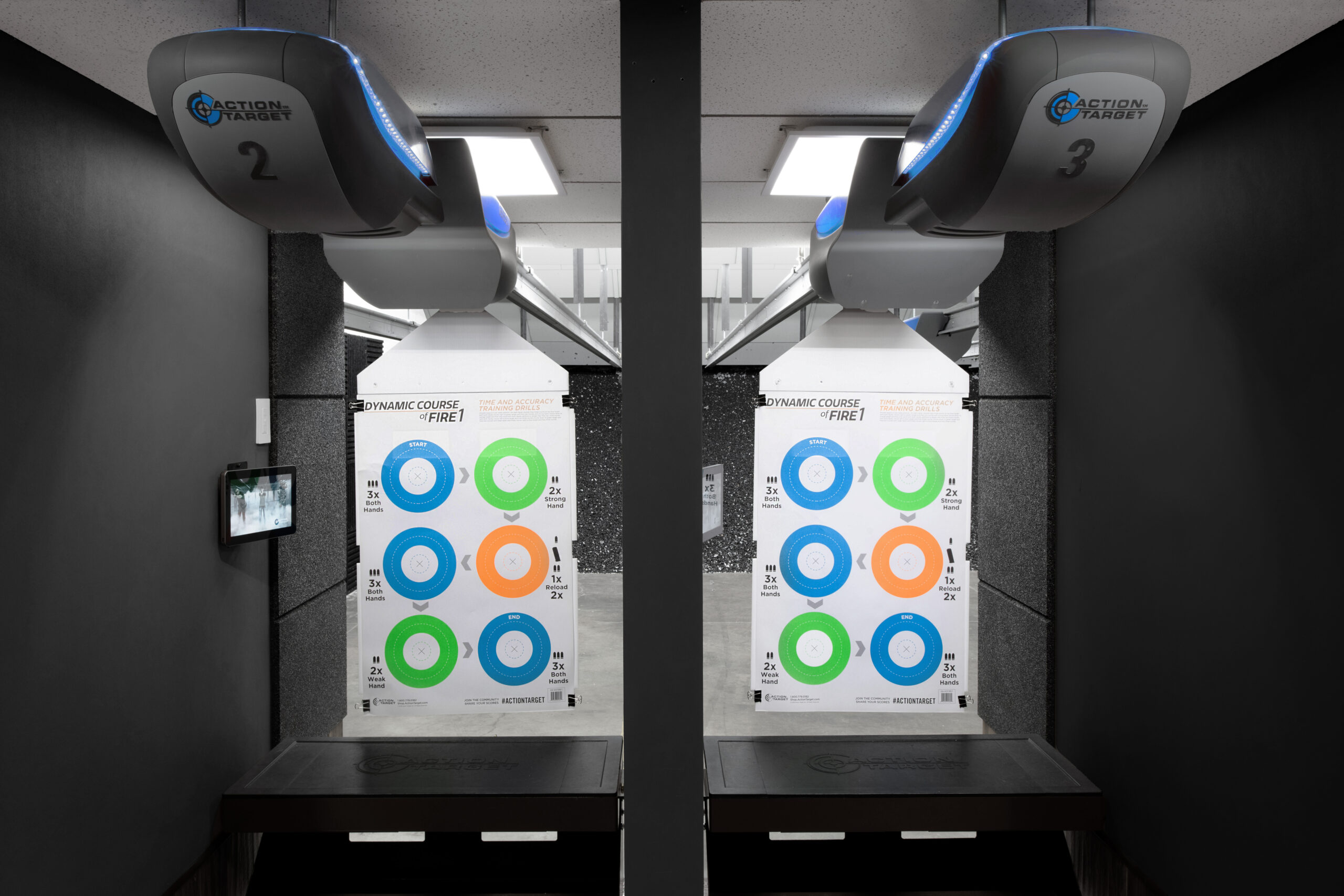 Two Genesis wireless target receiver with paper targets attached