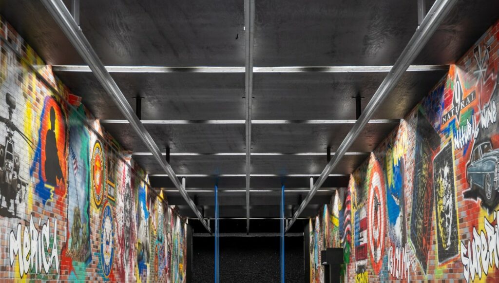 Downrange angle of a home range's ceiling and walls