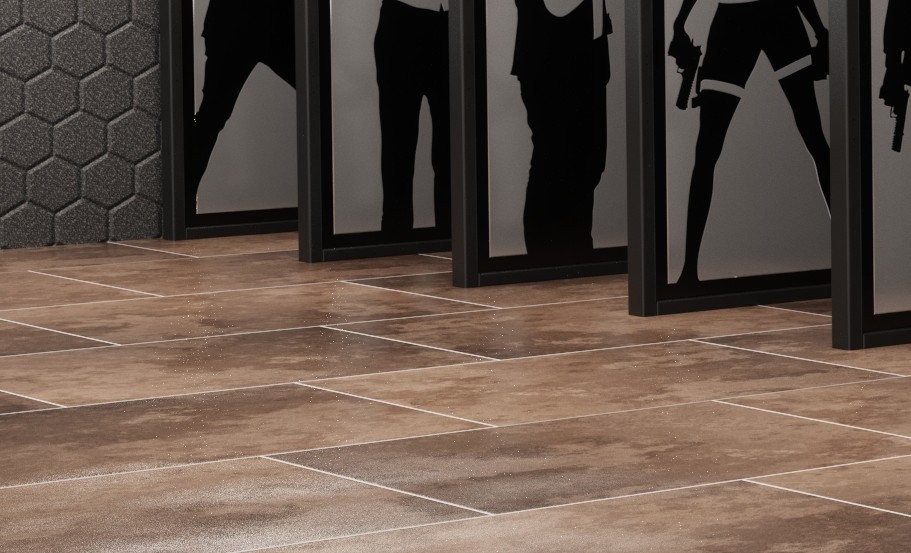 Ceramic tile flooring in a shooting range