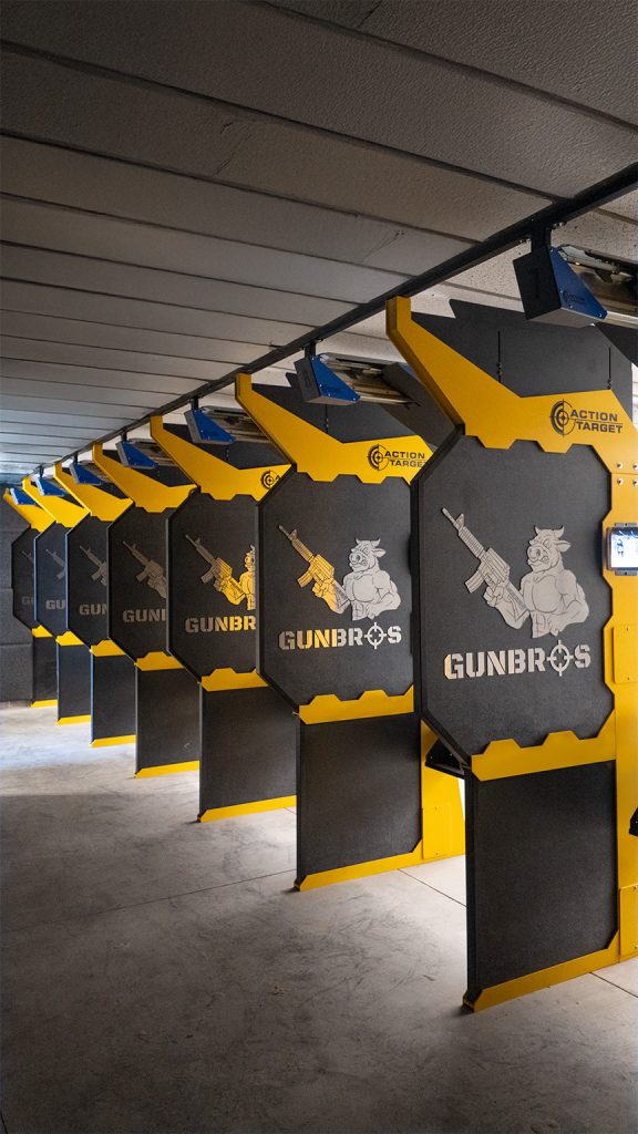 GunBros shooting range with custom Defender stalls