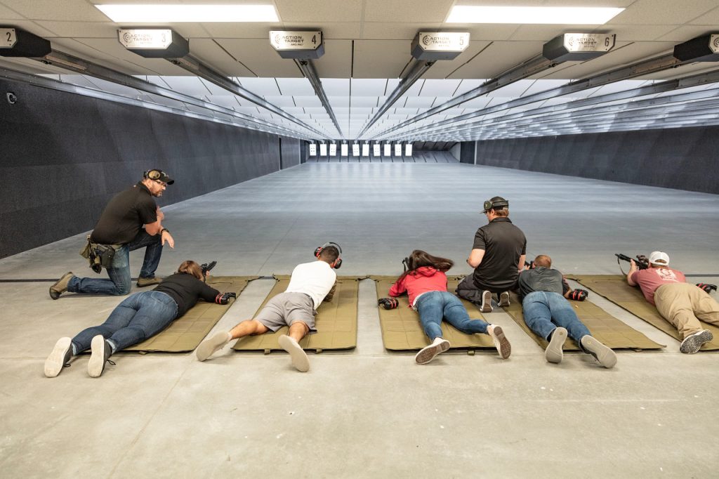 Students shooting prone on a 50-yard shooting range at Vortex Edge