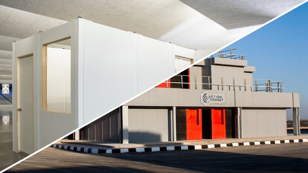 A split image of a TAC House and a MATCH shoot house